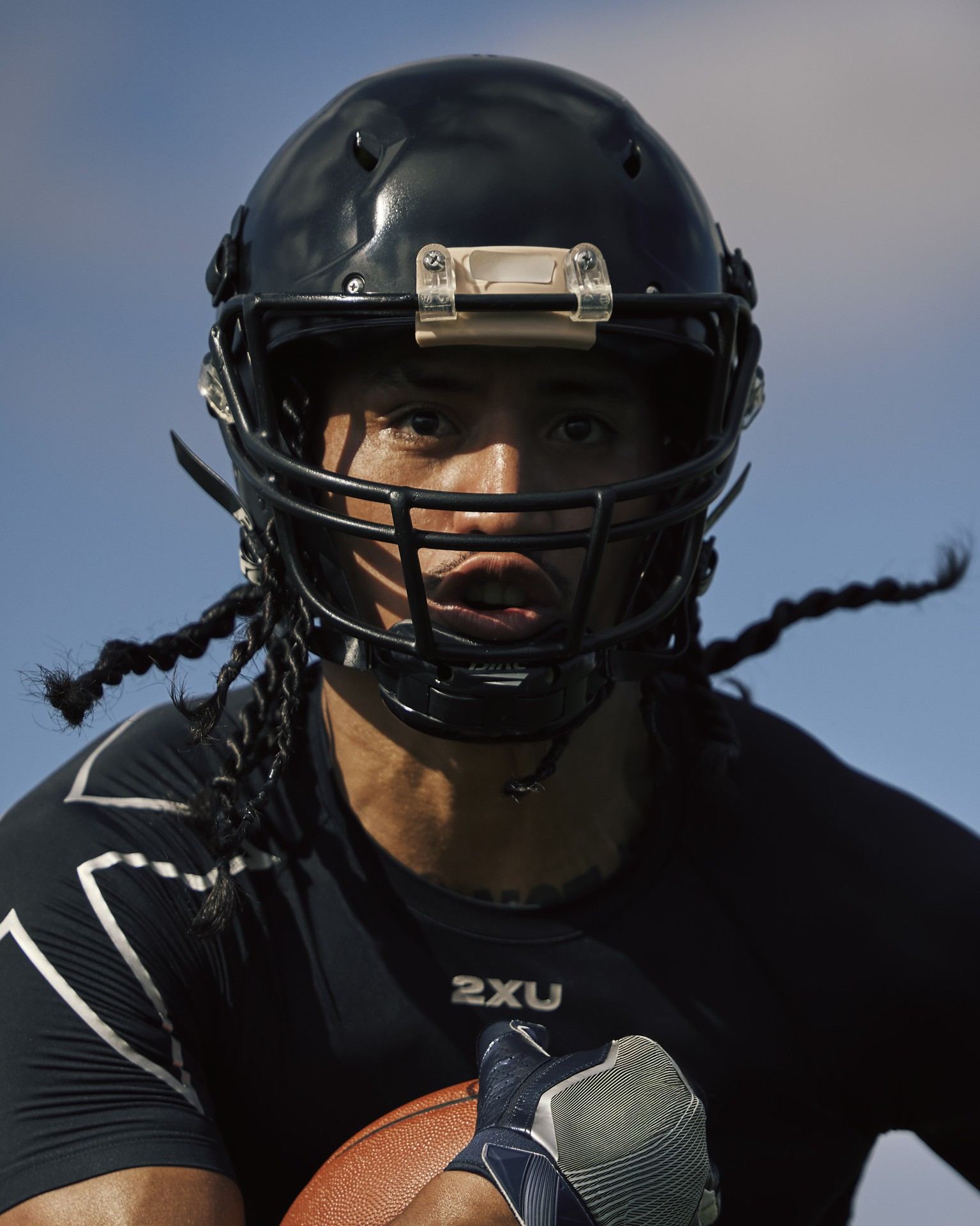 Interim headshot of actor Tama Tauali’i, cropped from the 2XU gridiron campaign. Photograph by James Cunningham, Melbourne, 29 November 2024.